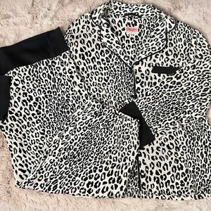 Kate Spade Black & White Leopard Print Satin Clean/Chic Luxury Pajama Set